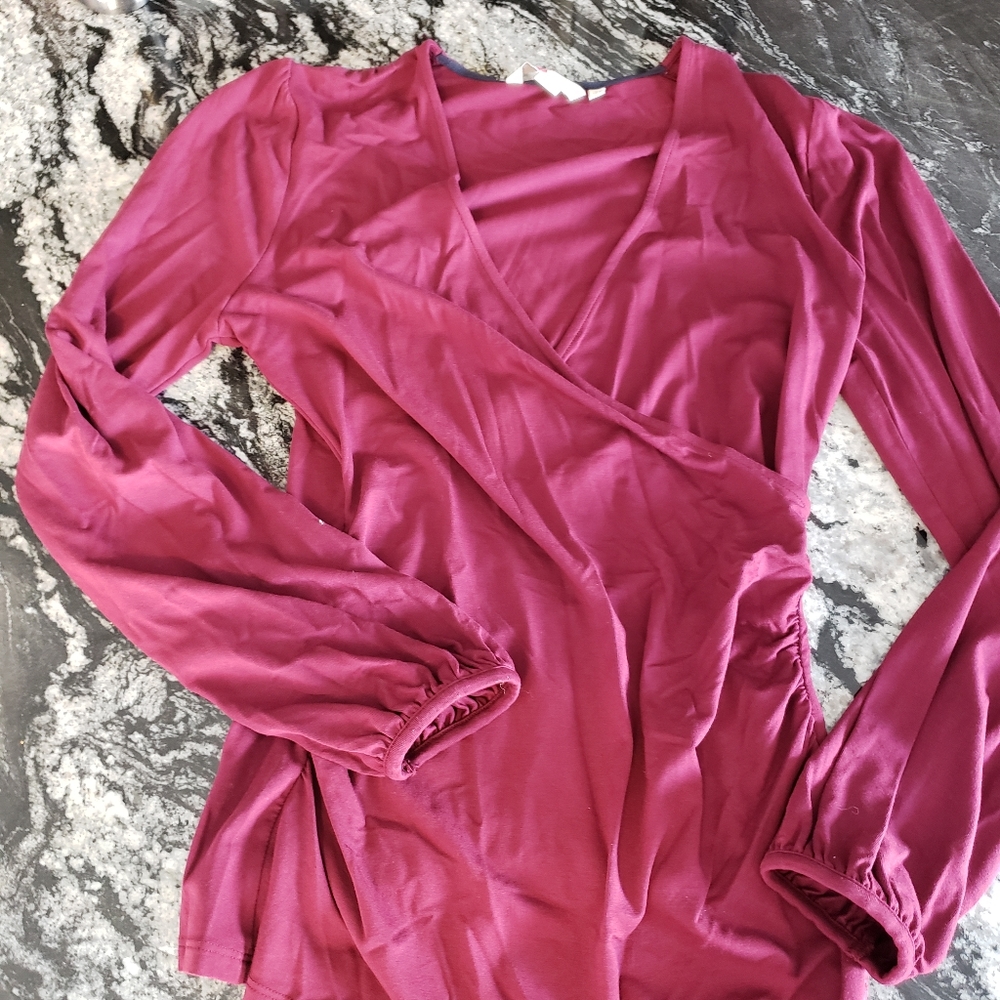 Boden Red Wine Faux Wrap Top